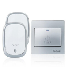 (Silver, US Plug) AC110-220V Wireless Doorbell Waterproof 1 Button+2 Plug-in Receivers 300M Remote Music Door Dell