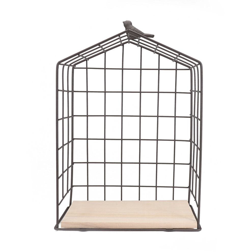 (19*10*27cm) Large Metal & Wood Wall Hanging Shelf Birdcage Storage Bracket Hallway Display Home Decor