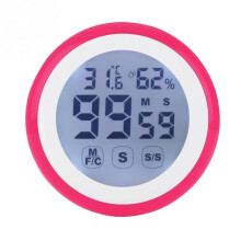 (Pink) LCD Digital Touch Screen Kitchen Timer Count UP Alarm Clock Temperature And Humidity Me