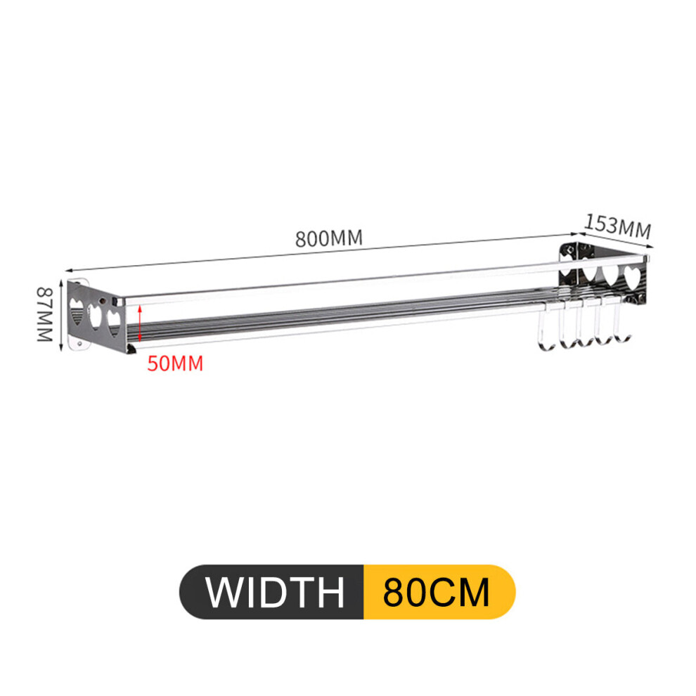 (Type 4: 80CM Wide: 80×15.3×87cm) Kitchen Hanging Pot Pan Rack Wall Mount Storage Shelf Saucepan Holder