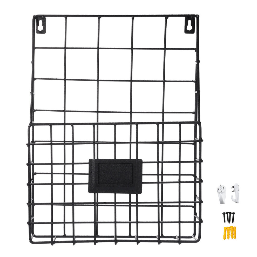 (Black) Modern Wire Storage Baskets Magazine Newspaper Wall Mounted Post Rack Organizer Shelf