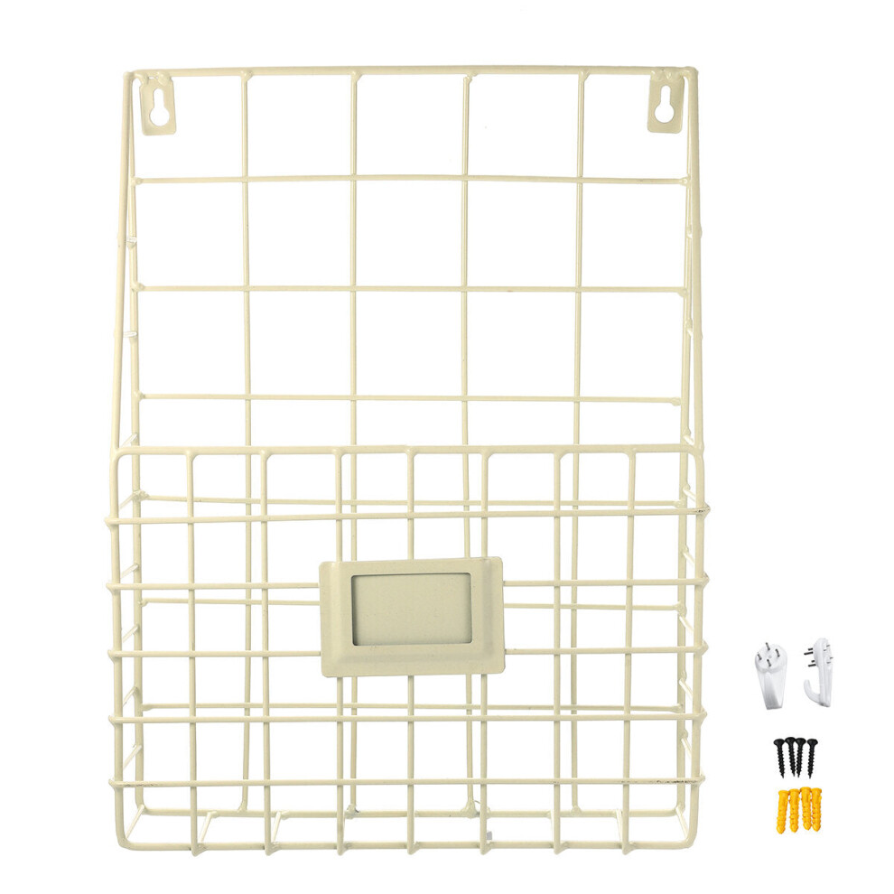 (Yellow) Modern Wire Storage Baskets Magazine Newspaper Wall Mounted Post Rack Organizer Shelf