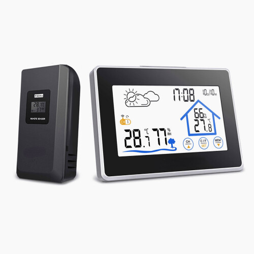 Wireless Thermometer Hygrometer Touch Screen Weather Station With Thermometer Outdoor Forecast Sensor Clock 1