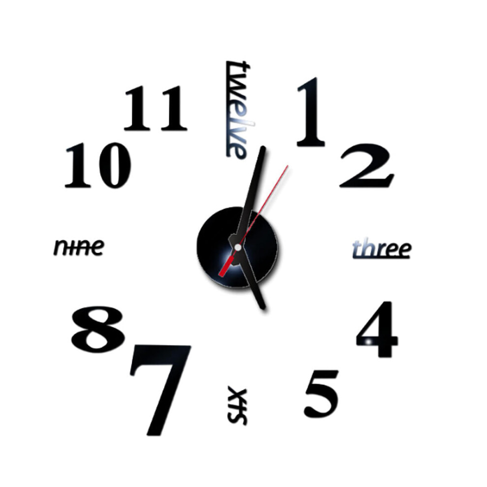 (Black) Modern 3D Frameless 40cm Wall Clock Style Watches Hours DIY Room Home Decorations Model