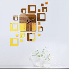 (Dark Gold,) DIY Wall Clock 3D Crystal Mirror Living Room Office Sticker Home Modern