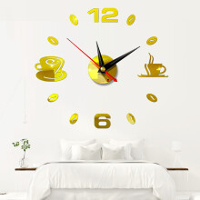 (Dark Gold) DIY Wall Clock Acrylic Mirror Sticker Self-Adhesive Home Decoration 3D