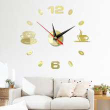 (Light Gold) DIY Wall Clock Acrylic Mirror Sticker Self-Adhesive Home Decoration 3D