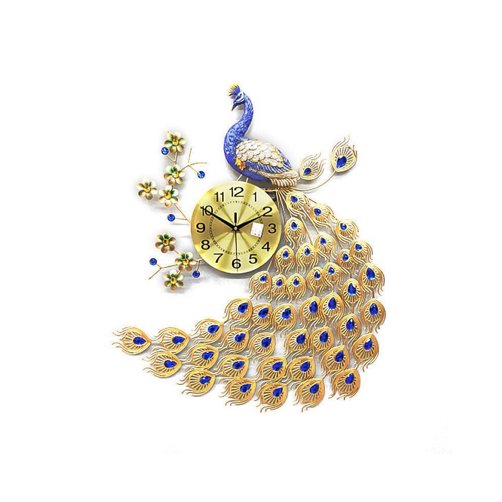 75CM Luxury 3D Peacock Diamond Large Wall Clock Modern Art Quartz Home Decoration
