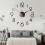(Light Gold) DIY Wall Clock 3D Surface Mirror Numerals Room Office Sticker Home Modern 14