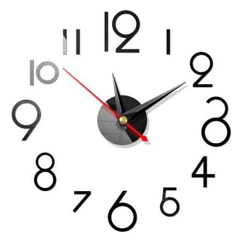 (Light Gold) DIY Wall Clock 3D Surface Mirror Numerals Room Office Sticker Home Modern 1