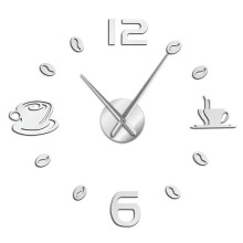 (Silver, 37 inch) Cafe DIY Large Wall Clock Frameless Giant Wall Clock Modern Design Cafe Coffee Mug Coffee Bean Wall Decor Kitchen Wall Watch