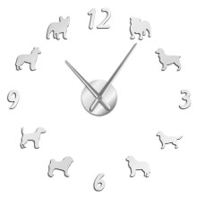 (Silver, 37 inch) Dog Breeds Large Wall Clock Dog Lovers Pet Owners Home Decor Giant Wall Clock Modern Design DIY Puppies Wall Watch