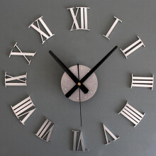 (Silver) DIY Large Wall Clock Mirror Surface Sticker Modern Style Home Decoration Design