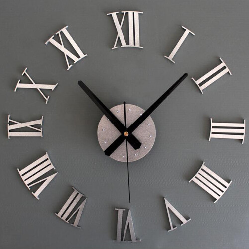 (Silver) DIY Large Wall Clock Mirror Surface Sticker Modern Style Home Decoration Design
