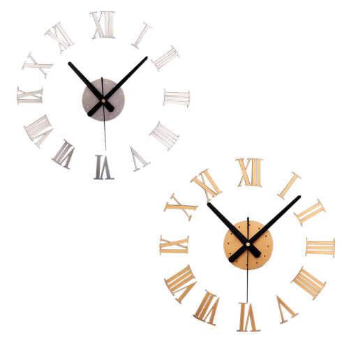 (Silver) DIY Large Wall Clock Mirror Surface Sticker Modern Style Home Decoration Design 1