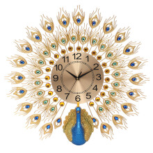 (Gold) 60x58cm Modern Peacock Clock Quartz Living Room Mute Wall Home Decor Xmas