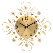 (Gold) Large 3D Luxury Wall Clock Metal Modern Art Diamonds Flower Home Room Decor