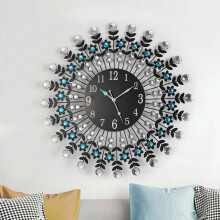 Large Modern 3D Crystal Wall Clock Luxury Round Dial Black Drops Home Office