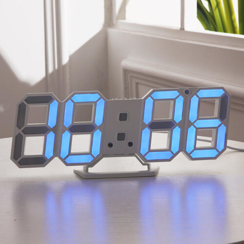 (White) Large Modern Digital Led Skeleton Wall Clock Timer 24/12 Hour Display 3D Gife 2