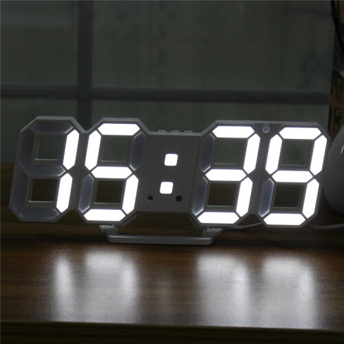 (White) Large Modern Digital Led Skeleton Wall Clock Timer 24/12 Hour Display 3D Gife