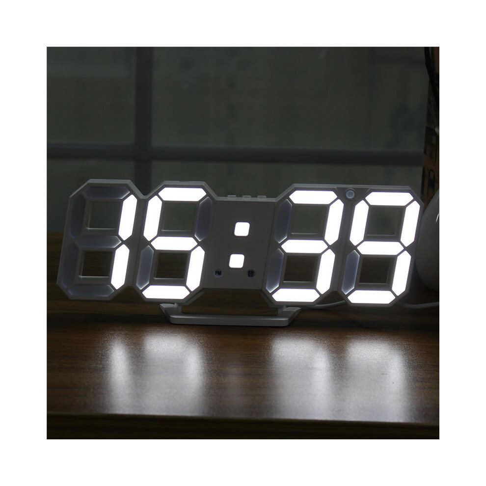 (White) Large Modern Digital Led Skeleton Wall Clock Timer 24/12 Hour Display 3D Gife