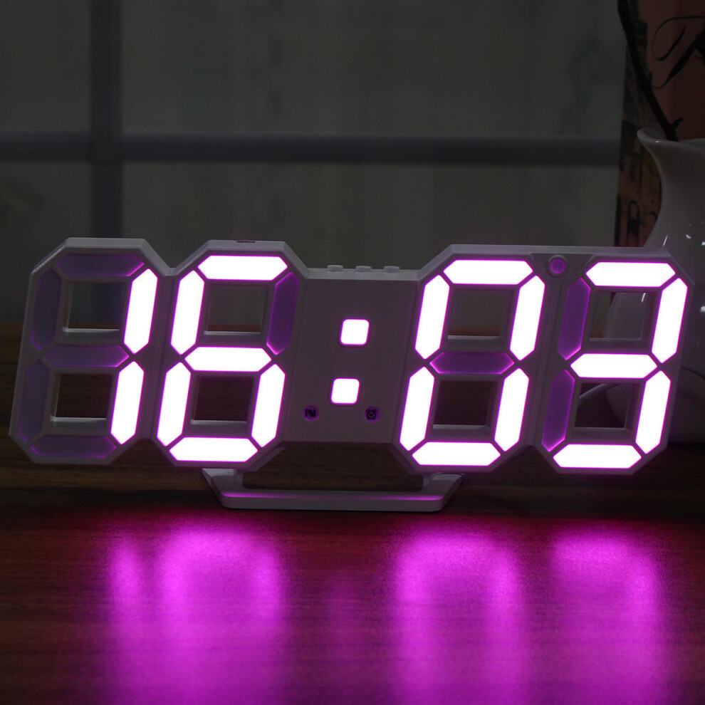 (Pink) Large Modern Digital Led Skeleton Wall Clock Timer 24/12 Hour Display 3D Gife