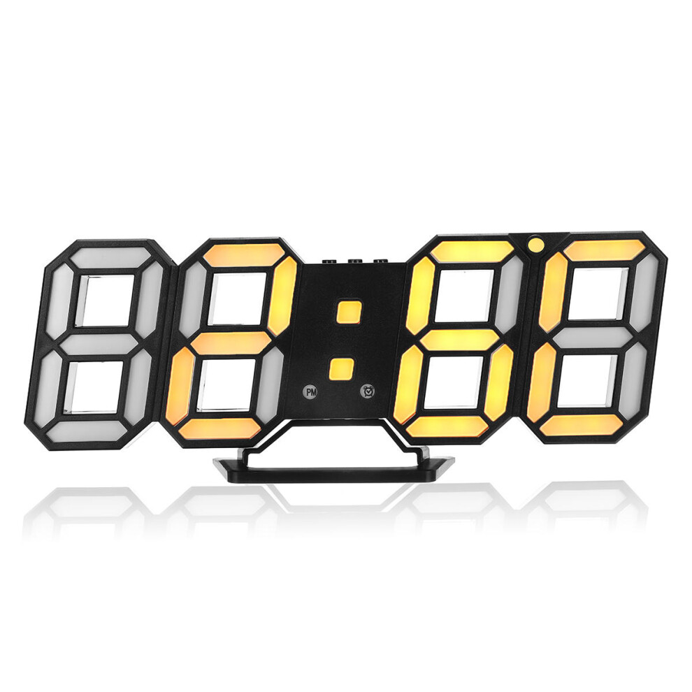 (Yellow) Large Modern Design Digital Led Wall Clock Watches 24 Or 12-Hour Display
