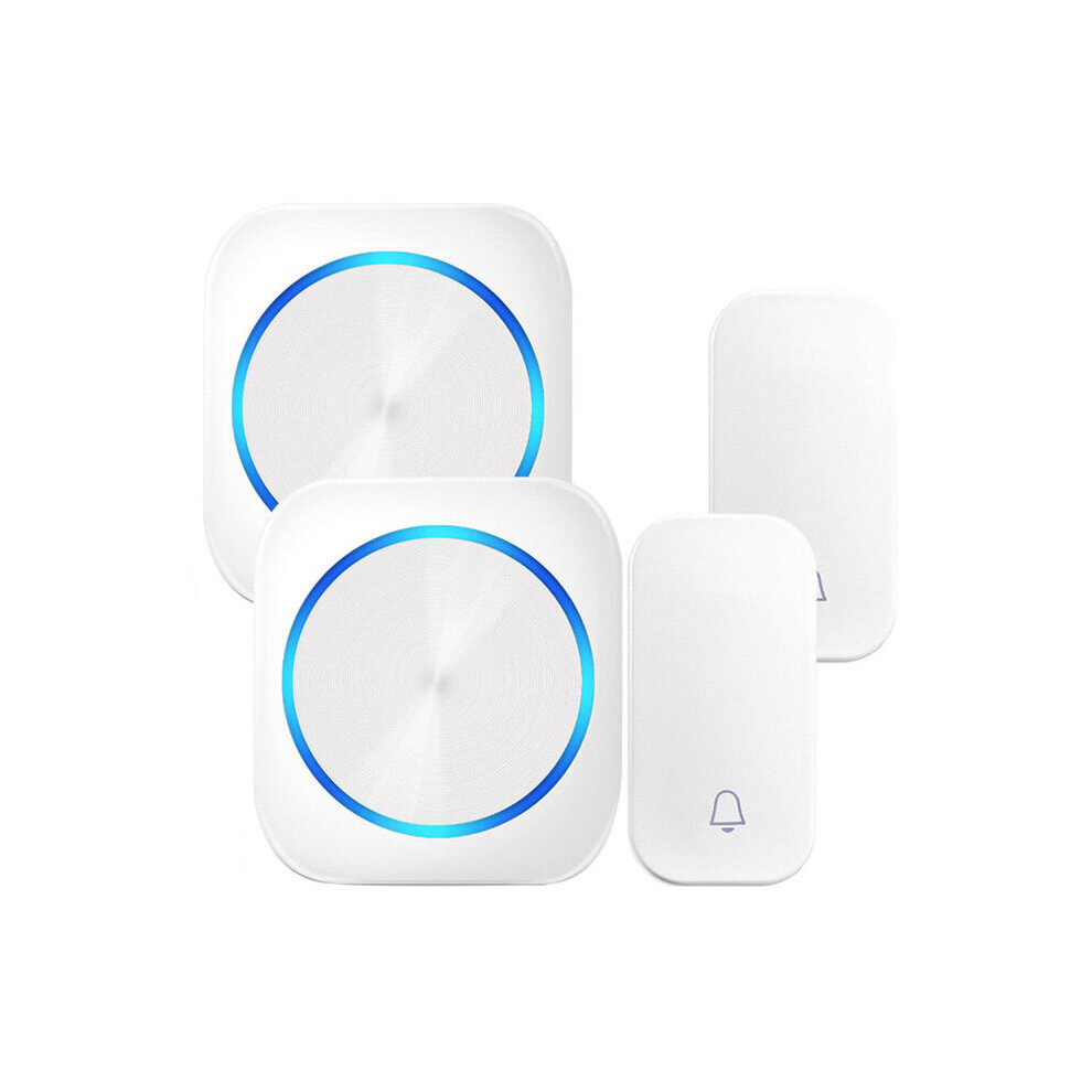 (2 to 2) Self-powered Wireless DoorBell Door Bell Ring Chime Call Night Light No Battery Waterproof 150M White