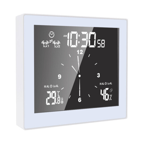 (White) Digital Clock Waterproof Bathroom Wall Clock Hygrometer Thermometer Alarm Clock Timer Temperature Humidity Clock