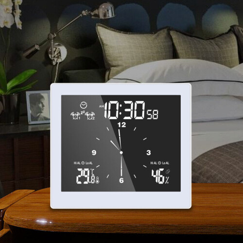 (White) Digital Clock Waterproof Bathroom Wall Clock Hygrometer Thermometer Alarm Clock Timer Temperature Humidity Clock 2