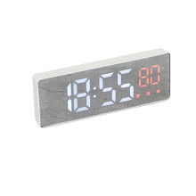 (White Red) Mirror Alarm Clock LED Digital Voice Control Snooze Time Temperature Display Alarm Clock