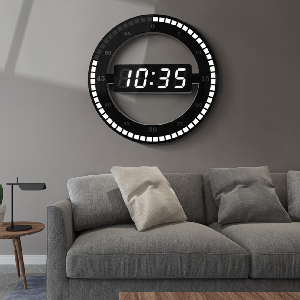 (US Plug) US/EU Plug 12 Inch LED Ring Wall Clock Automatic Photosensitive Digital Electronic Clock Office Bedroom Plastic Clock