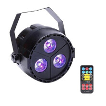 (US Plug) 12W 3 LED RGB+UV Remote DMX Control Stage Par Light for Christmas Party DJ Disco AC110-240V