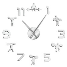 (Silver, 37 inch) Fitness Room Wall Decor DIY Giant Wall Clock Mirror Effect Powerlifting Frameless Large Wall Clock Wall Watch