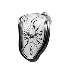 (Silver) Retro Plastic Wall Clock Creative Twist Roman Numeral Clock Living Room Personality Mute Melting Clock Home Decor