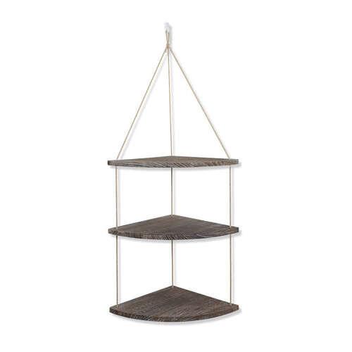 (Brown) 3-Tier Wall-mounted Floating Hanging Rack Corner Shelf Organizer Decor