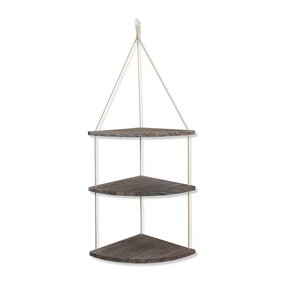 (Brown) 3-Tier Wall-Mounted Floating Hanging Rack Corner Shelf Organizer Decor 4250937504119
