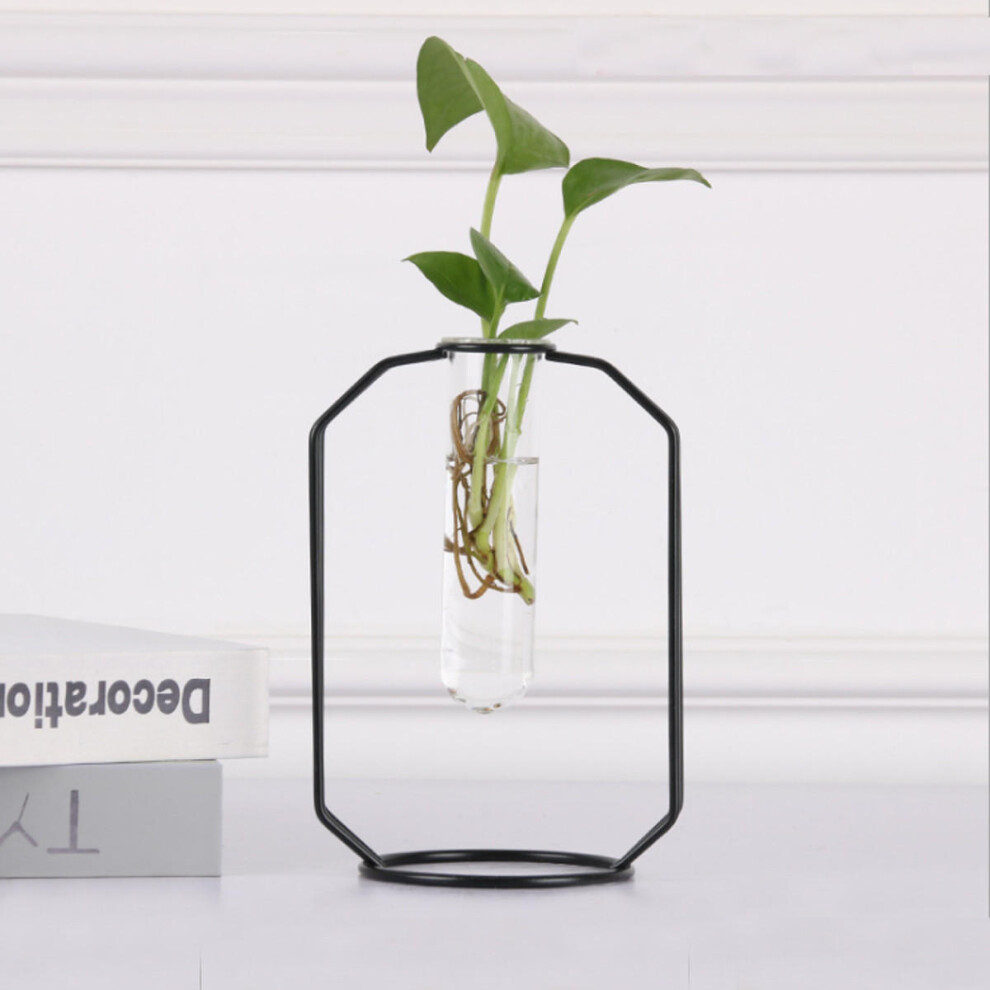 (#0) Creative Hanging Test Tube Glass Vase Hydroponic Flower Container + Base Holder