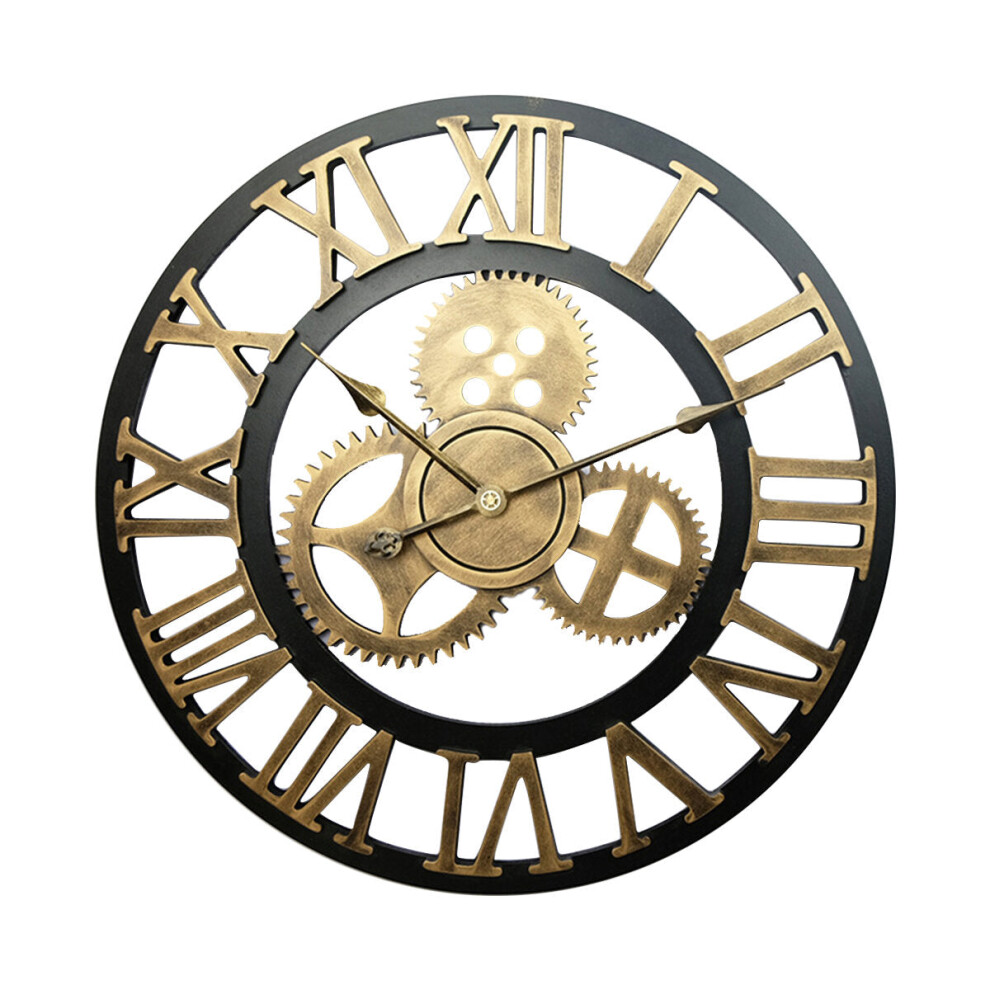 (Gold) Vintage Handmade Clock Large Gear Wall Clock Rustic Wooden Luxury Art Home Decoration