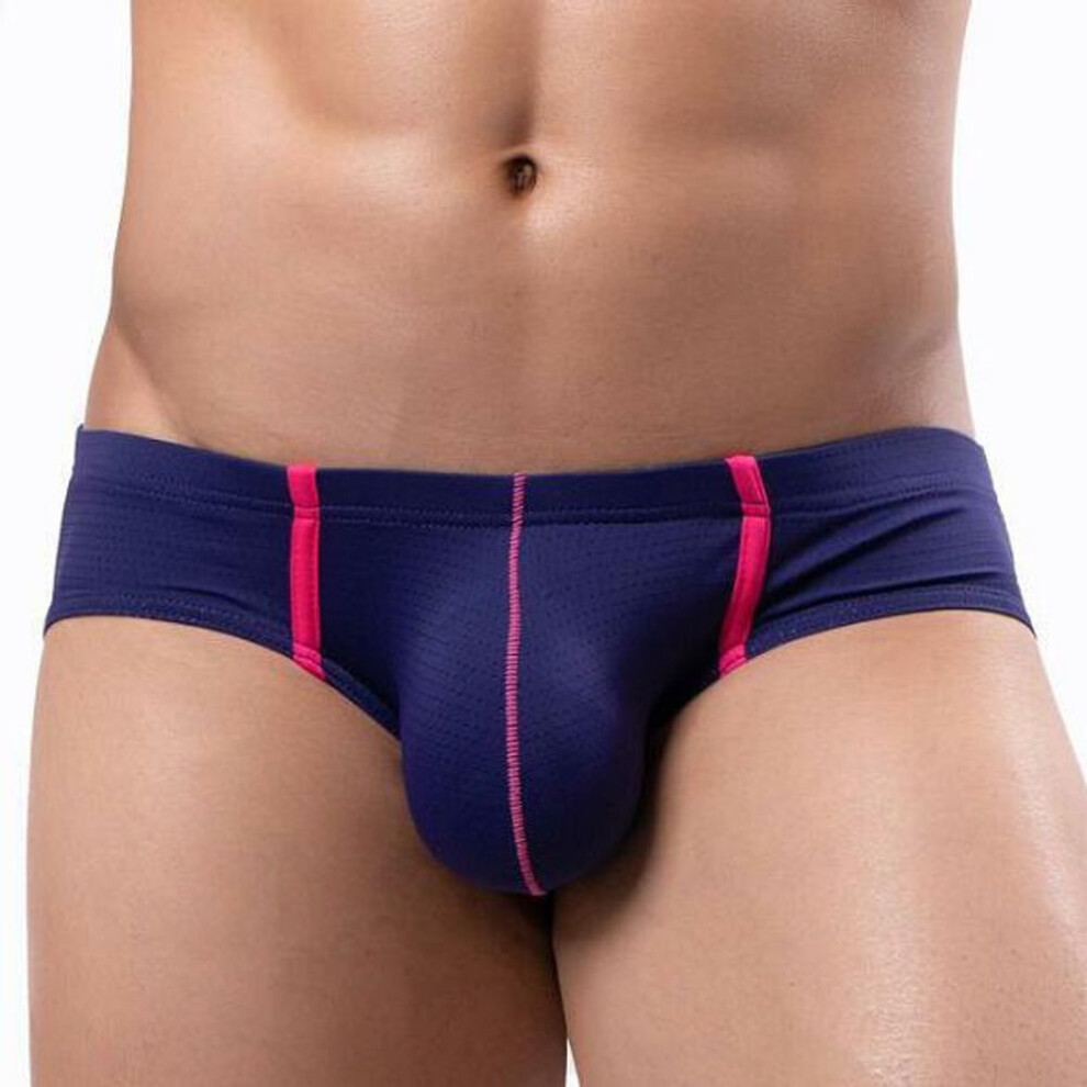 (XL, sapphire) Men's Low Waist Ice Silk Mesh Breathable Briefs - E-093