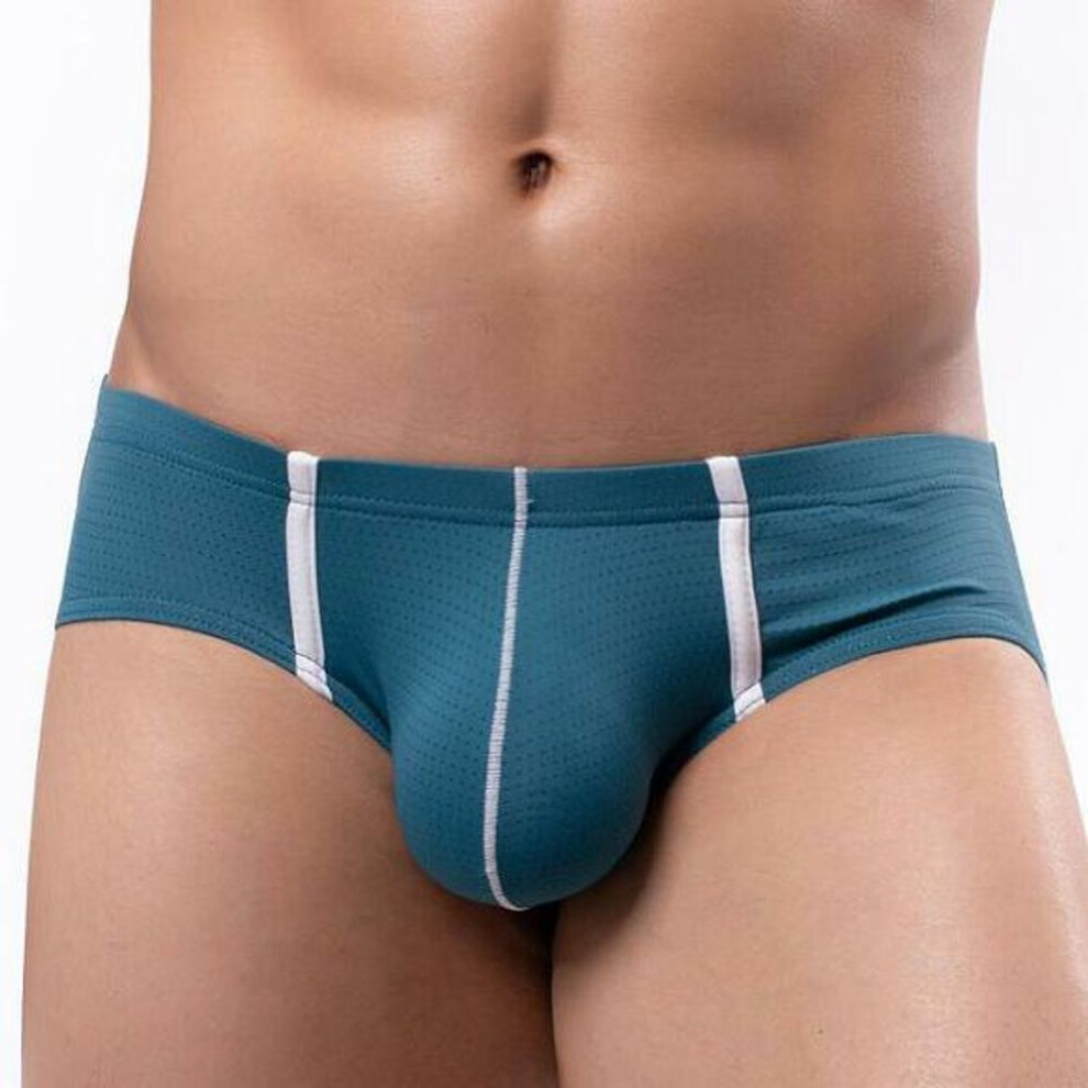 (M, malachite,green) Men's Low Waist Ice Silk Mesh Breathable Briefs - E-093
