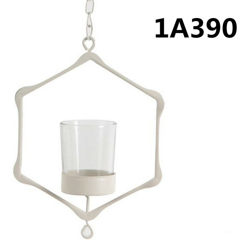 (Grey, 390) Glass Iron Hanging Glass Iron Art Lantern Tea Light Candle Holder Garden Decorations