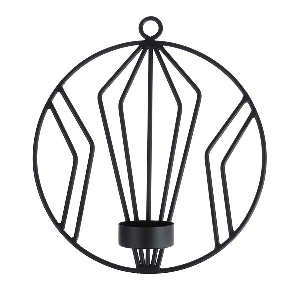 (Black) 3D Geometric Candlestick Iron Wall Candle Holder Sconce Warm Home Party Decor