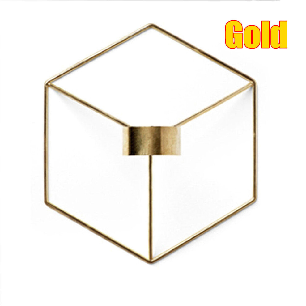 (Gold) 3D Geometric Nordic Style Candle Holder Iron Candlestick Handmade Wall Art Room Home Decor