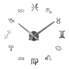 (Silver) Creative Wall Clock Mute Wall Decoration Wall Stickers DIY Acrylic 12 Zodiac Constellation Large Wall Clock Living Room