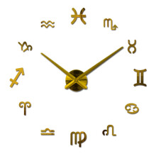 (Gold) Creative Wall Clock Mute Wall Decoration Wall Stickers DIY Acrylic 12 Zodiac Constellation Large Wall Clock Living Room