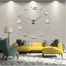 (Silver) Large DIY 3D Wall Clock Home Decor Mirror Sticker Art Decorative Clock