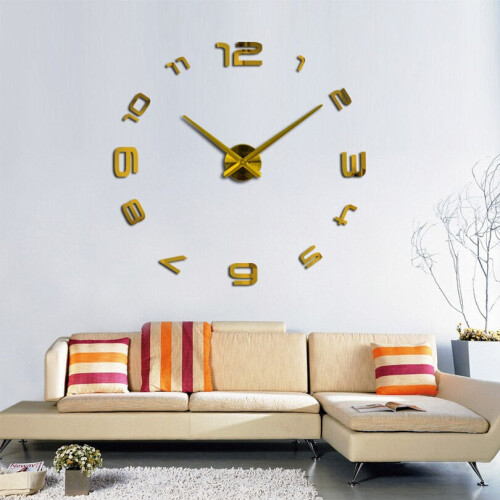 (Silver) Large DIY 3D Wall Clock Home Decor Mirror Sticker Art Decorative Clock 2