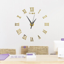 (Gold) Large 3D DIY Wall Clock Roman Numerals Clock Frameless Mirror Surface Wall Sticker Home Dcor for Li
