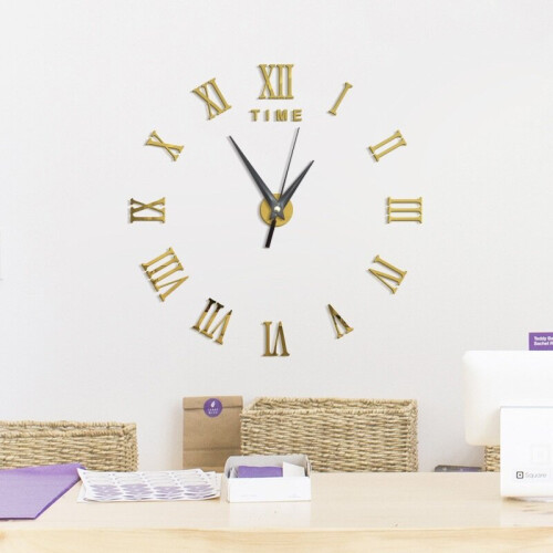 (Silver) Large 3D DIY Wall Clock Roman Numerals Clock Frameless Mirror Surface Wall Sticker Home Dcor for Li 1